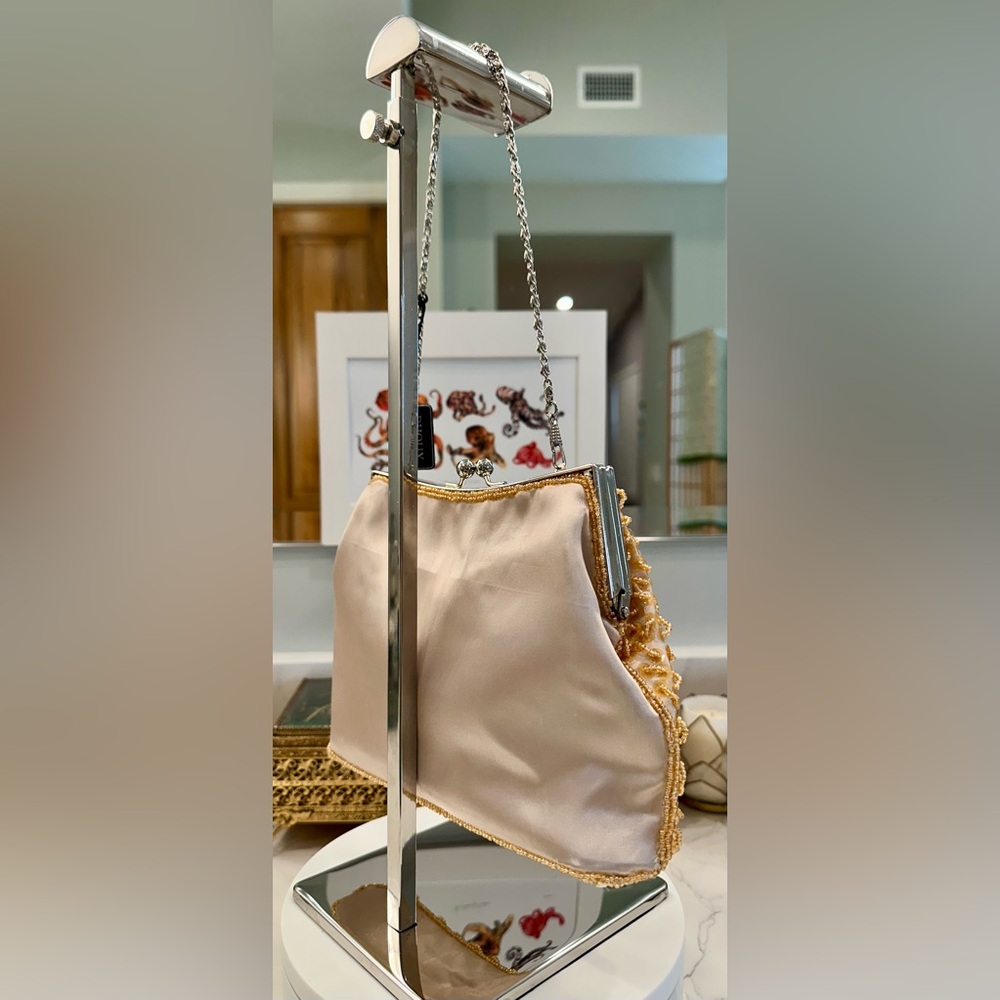 NWT VTG Bijoux Terner, Beaded/Sequin Satin Wristlet/Evening Bag Snail-Link Chain - Picture 6 of 17